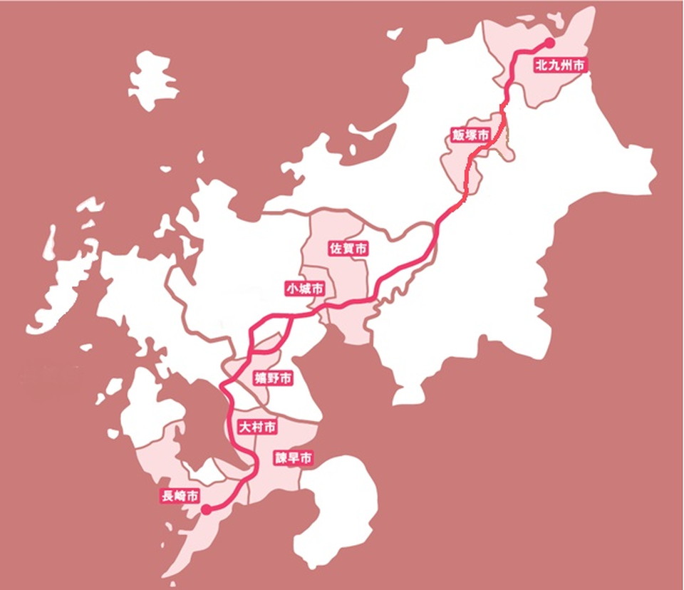 長崎街道（シュガーロード）の地図（出典：日本遺産ポータルサイト）